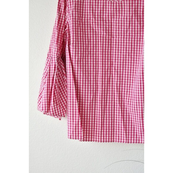 jane and delancey top Woman's L Pink Gingham Checkered Ruffle Sleeve Summer - Picture 3 of 7
